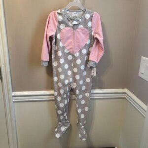 CARTER'S Girl's Size 3T FOOTED ZIP-UP SLEEPER HEART Design in colors Gray/Pink